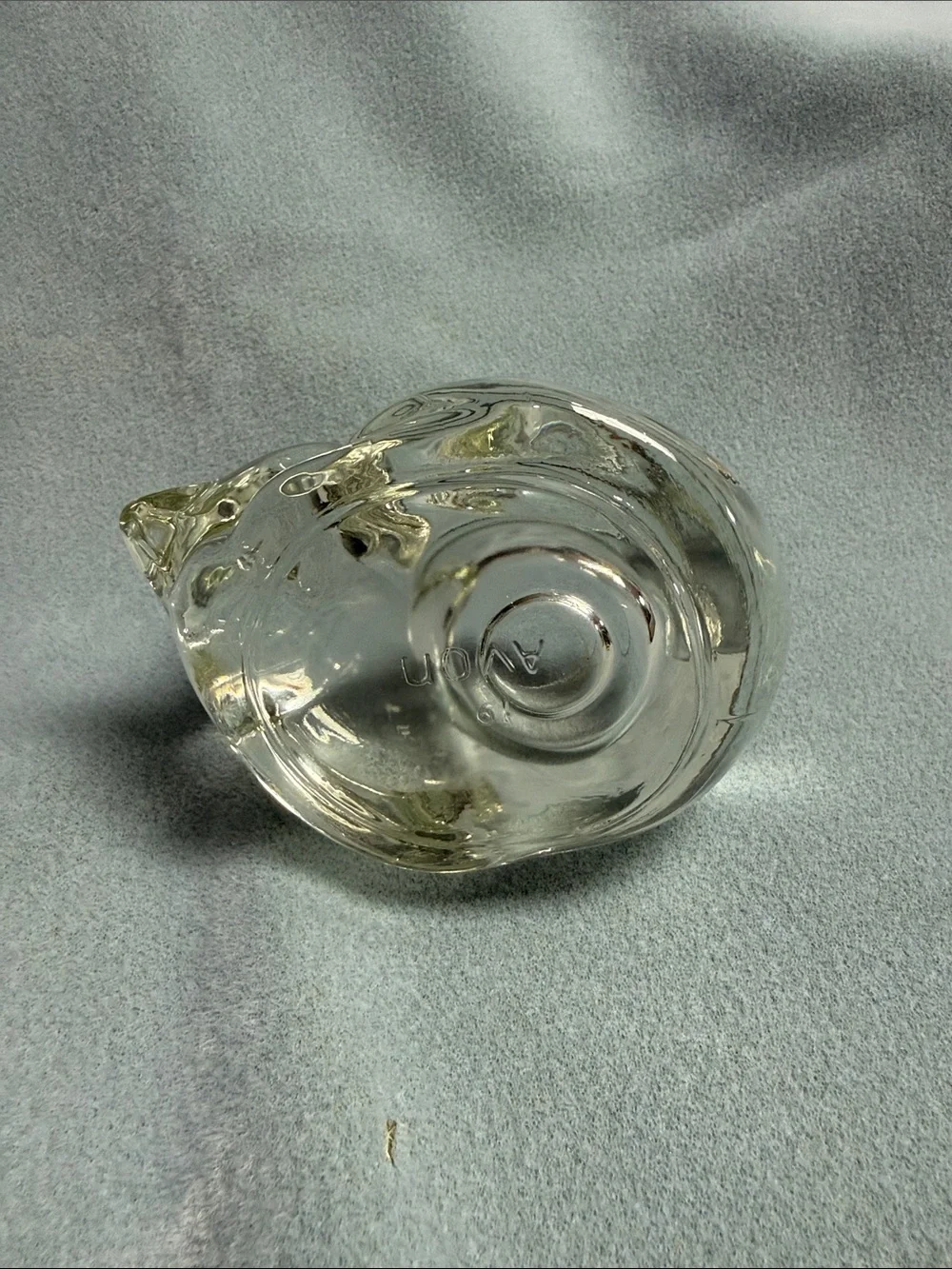 Avon Clear Glass Sleeping Cat Figurine Candle Holder by Avon